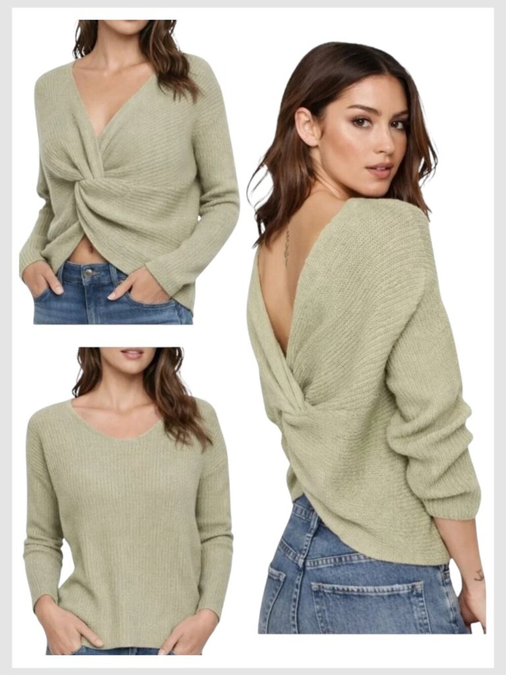 ASTR The Label Sweater Olive Green Reversible Twist Back XL
